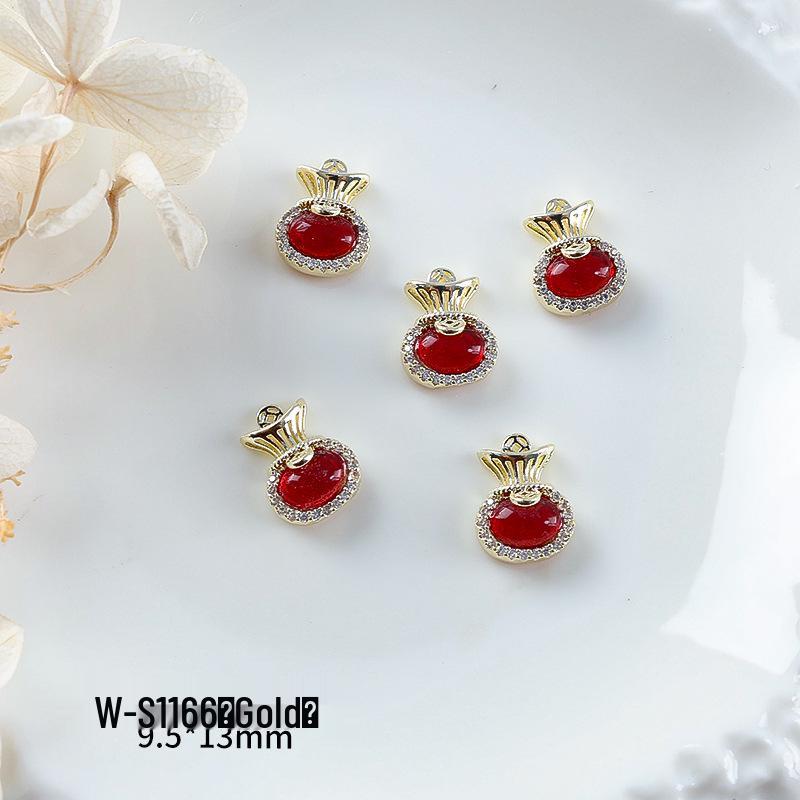 Новогодний маникюр: Роскошный подвеска-мешочек с цирконием и золотой инкрустацией из страз, носимые аксессуары для ногтей