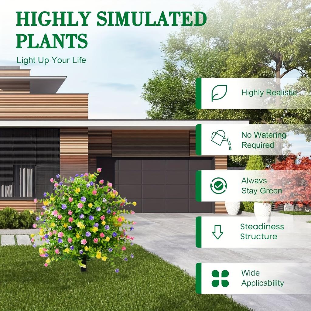 2 шт. Уличные искусственные зеленые деревья с искусственным эвкалиптом и цветами камелии, включая грунтовые колышки - Идеально для сада, патио, всесезонного декора