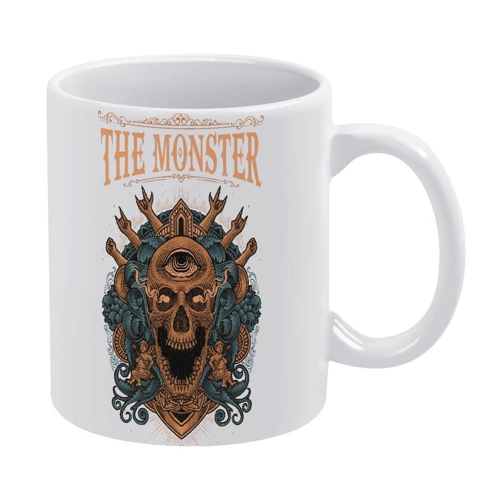 11oz White Ceramic Cup with Glossy Finish and Printed Sides, Perfect for Warm Tea, Cocoa and Daily Coffee Enjoyment