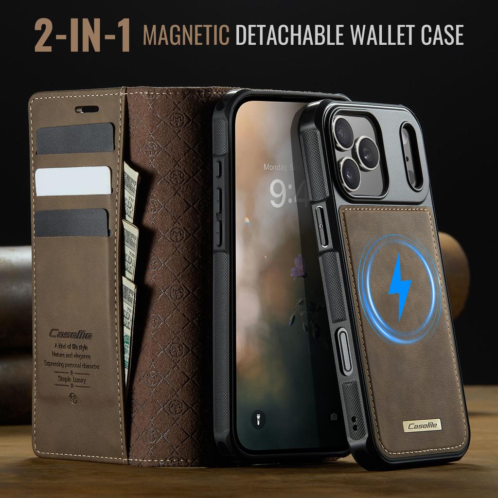 For iPhone 17 Pro Max Case CASEME C49 Compatible with MagSafe RFID Blocking Detachable Wallet Leather Phone Cover