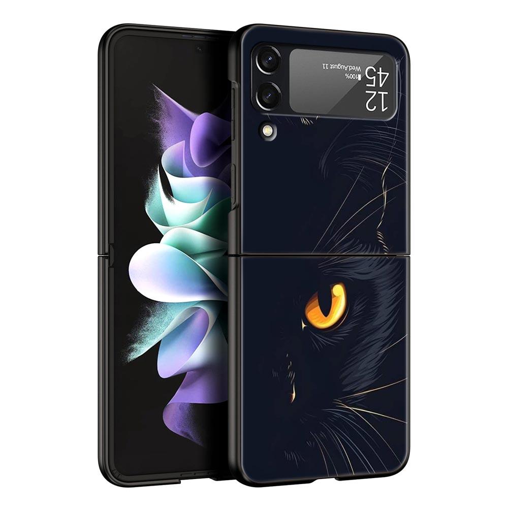 Чехол для телефона Samsung Galaxy Z Flip 3 4 5 6 Складной Черный Корпус Черный Кот Для Samsung Z Flip4 Flip5 ПК Жесткая Крышка