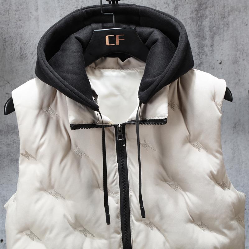 Мужские зимние куртки без рукавов с капюшоном, новая мода, осенний жилет на молнии, холодный жилет в корейском стиле, мужская верхняя одежда с вышивкой
