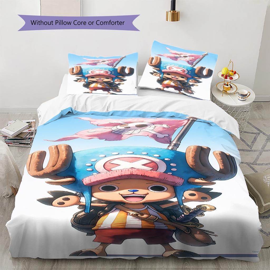 One Piece Tony Tony Chopper Pattern Bedding Quilt Set Quilt Cover Pillowcase Home Birthday Gift(1 * duvet cover + 2 * pillowcase, without core)