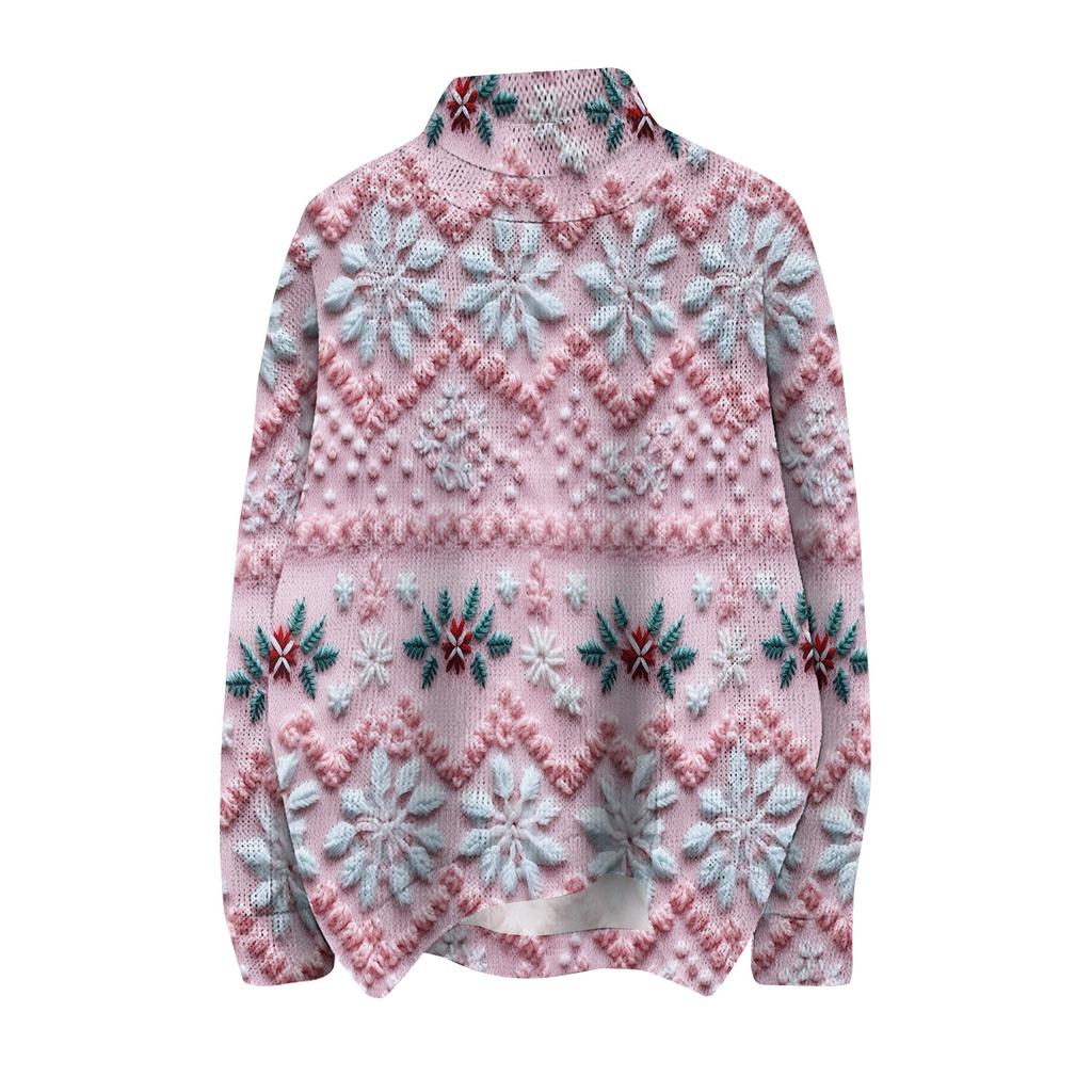 Женская мода, повседневная водолазка с круглым вырезом и длинными рукавами, с рождественским принтом, трикотажный топ