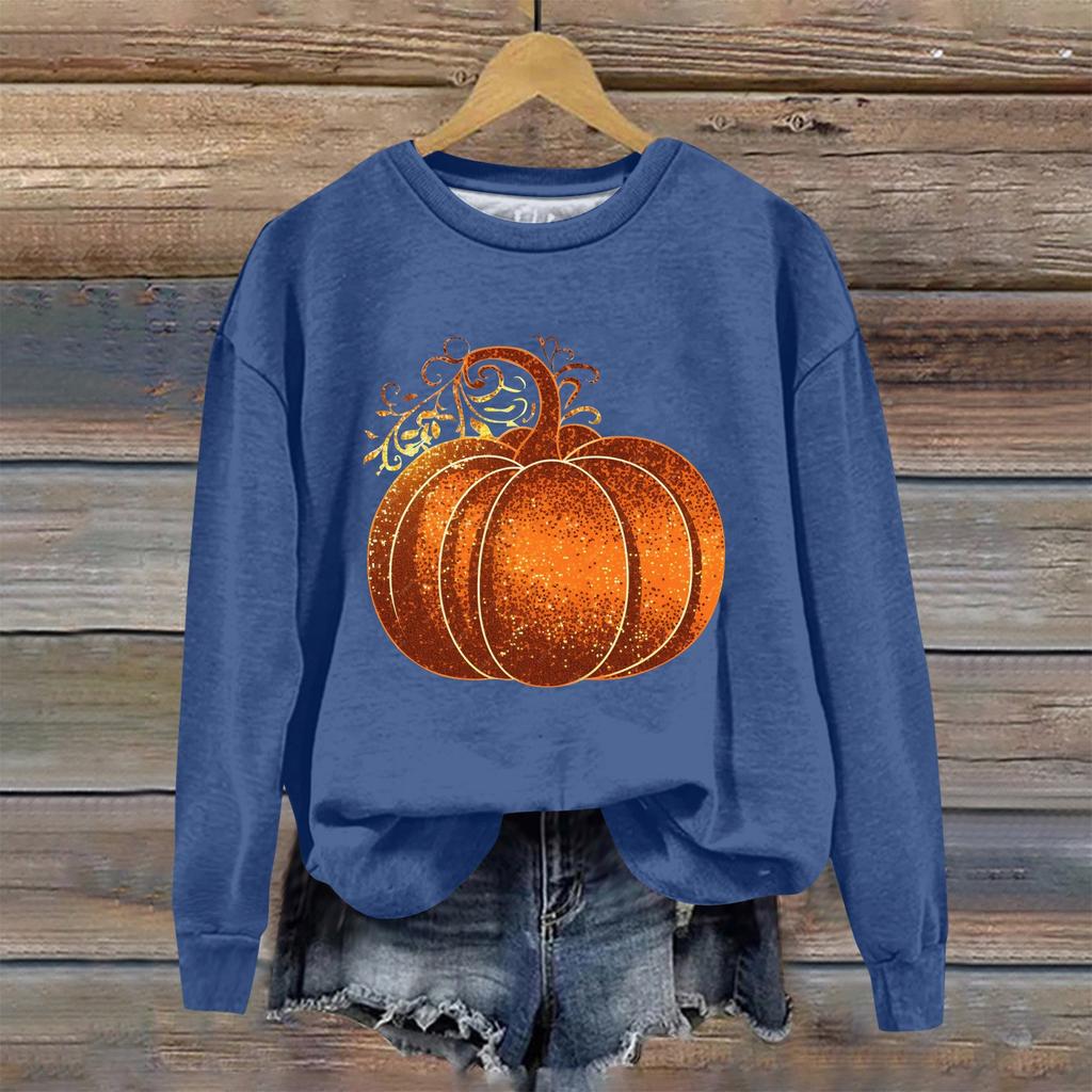 Женская мода Хэллоуин с длинным рукавом с принтом Свободная толстовка с круглым вырезом Топ