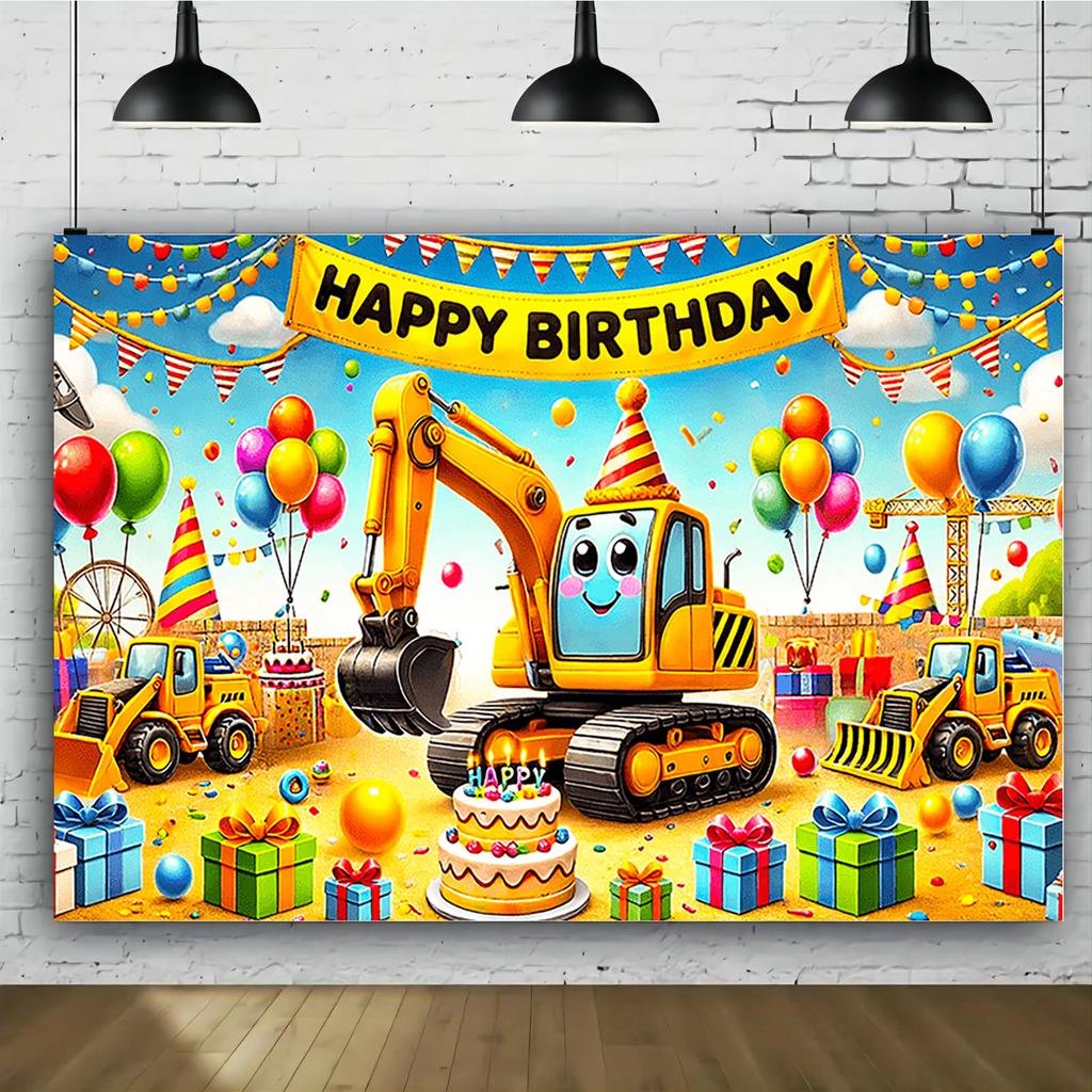 Building Vehicles Birthday Banner - Durable polyester fabric, - Perfectly suitable for building-themed parties