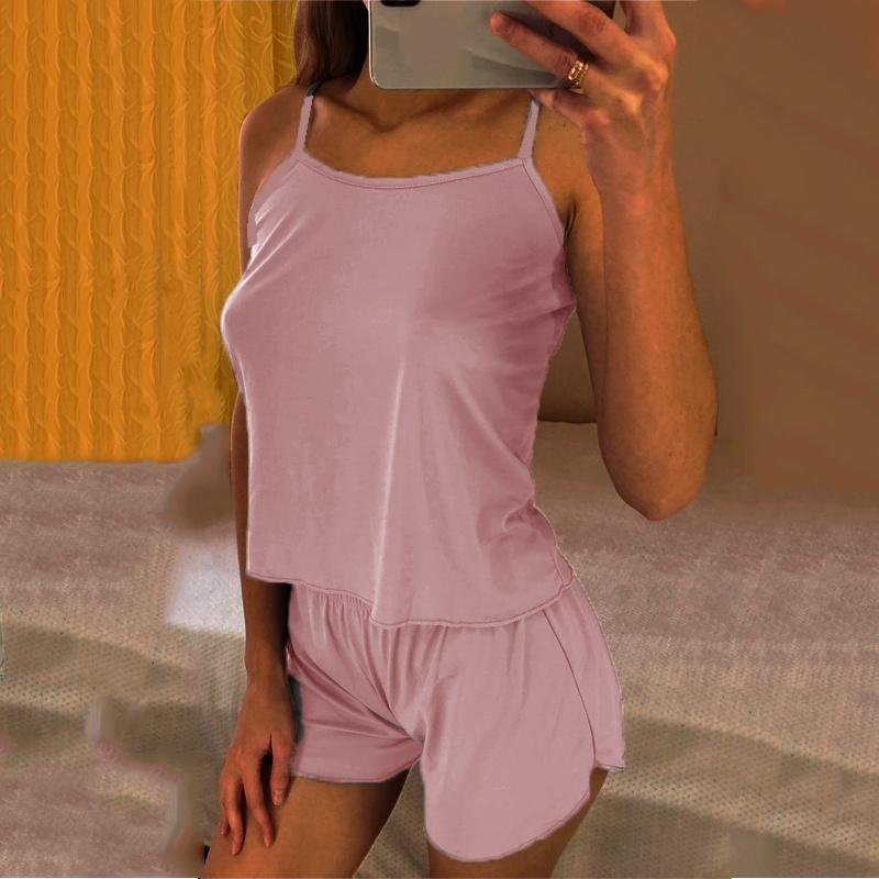 ECMLN комплект из 2 шт., женский пижамный комплект, бюстгальтер без косточек и шорты, одежда для сна, жилет на бретельках, шорты, хлопковый топ на бретельках, пижамные комплекты, нижнее белье, костюм для сна