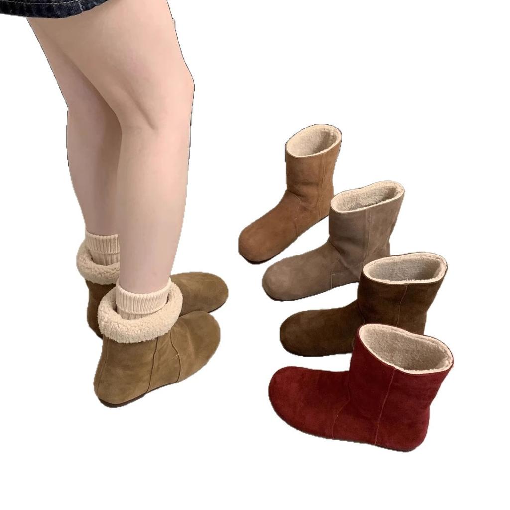 Двухсторонние кожаные зимние ботинки женские зима 2025 новые Мори ретро короткие ботинки из овечьей шерсти бархатные хлопковые туфли