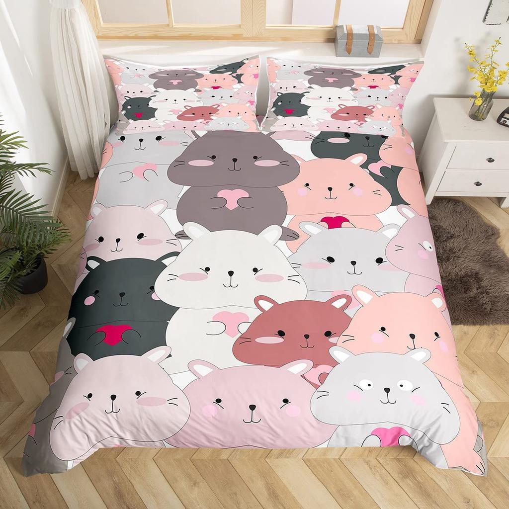 Cartoon Kawaii Pig King Queen Duvet Cover Happy Farm Animal Bedding Set Pink Piggy Quilt Cover 2/3pcs Polyester Comforter Cover