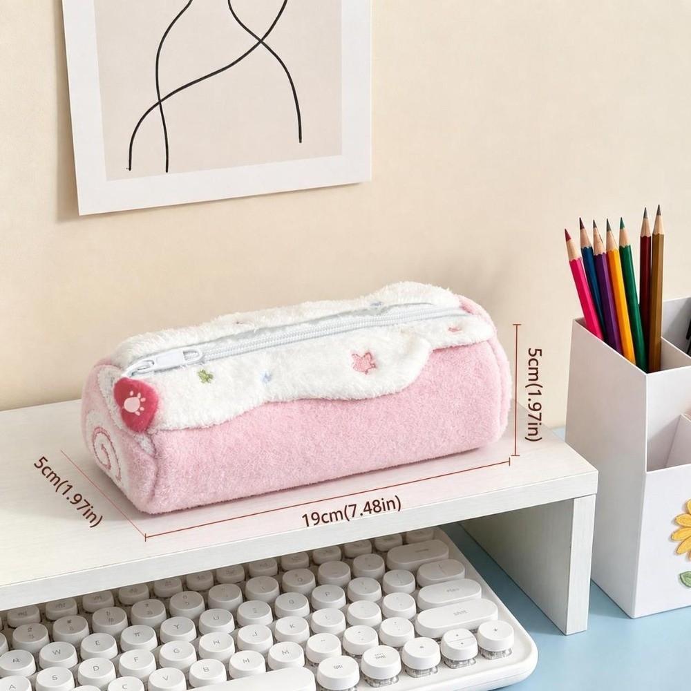 Durable Pencil Case Star Embroidery Large Capacity Pencil Pouch Soft Fluffy Swiss Roll Shape Stationery Bag School Supplies