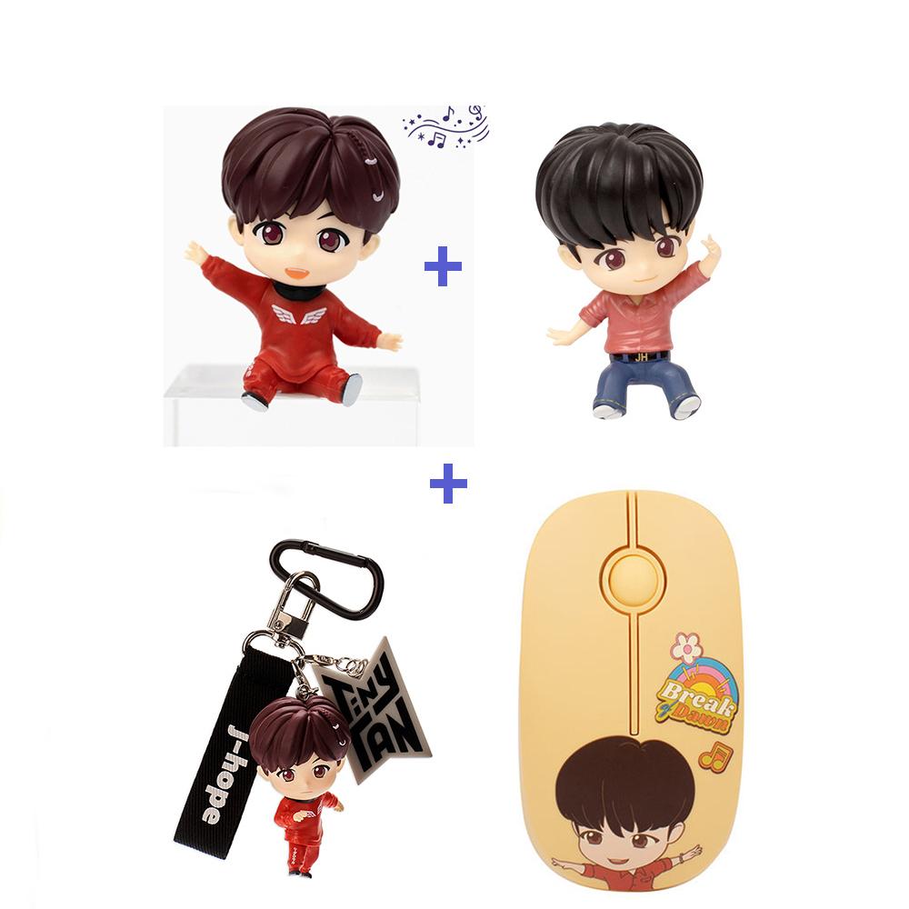 BTS (Бантан мальчики) 2 фигурки монитора + 1 кольцо для ключей + 1 комплект беспроводной мыши, TinyTan, официальный, оригинальный, подлинный, KPOP, idol