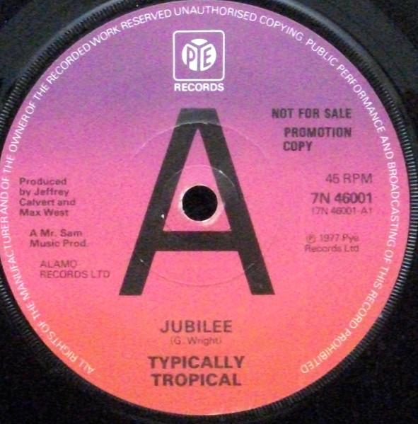 7-дюймовая пластинка TYPICALLY TROPICAL - Jubilee 7N46601PROMO Pye Records 1977 Великобритания Регги, Ска и Даб Б/у