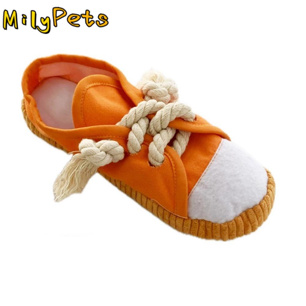 Shoe Shaped Dog Chewing Toy Clean Teeth Interactive Squeaky Dog Toy Soft Bite Resistant Pet Cotton Rope Slippers Self-Hi