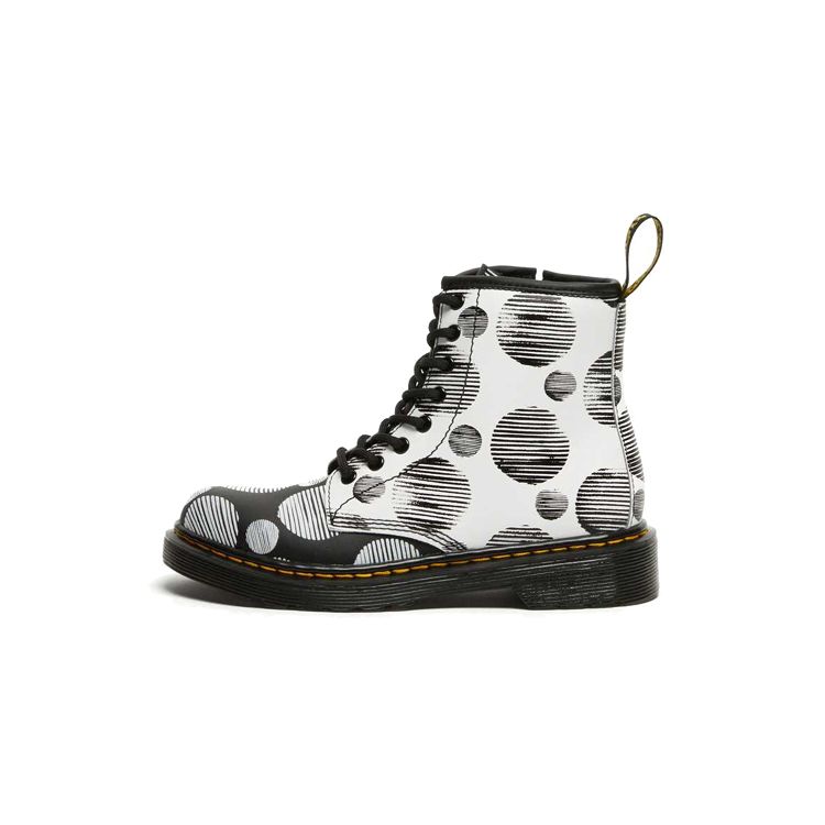 Dr. Martens 1460 Junior Full Print Polka Dot Mid-Top Casual Zip Boots Waterproof Durable Childrens Leather Boots Kids Boots Black White 27071009