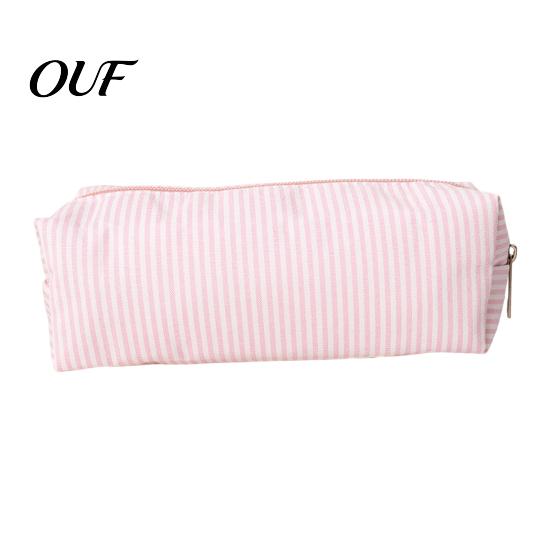 Stylish Pencil Bag for Office Striped Case, Large Capacity with Full-Opening Zipper Organizer, Lightweight Pen Case Commuters Durable Polyester