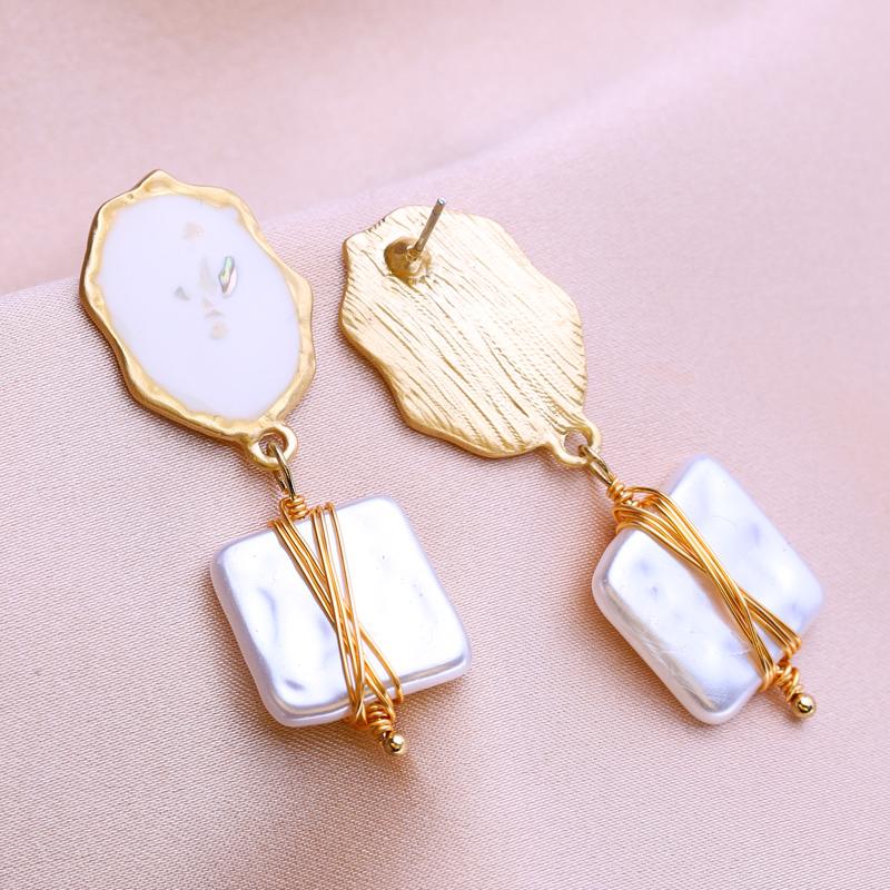 KNIKOO Длинные серьги с геометрическим узором для женщин, модные серьги с цветочным жемчугом, ювелирные изделия для свадебной вечеринки, подарки, серьги-капли