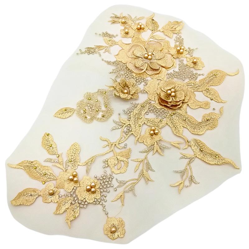 1 шт. кружевная ткань отделка сетчатый воротник платье одежда украшение жемчужный цветок швейная нашивка аксессуары своими руками 33X26 см