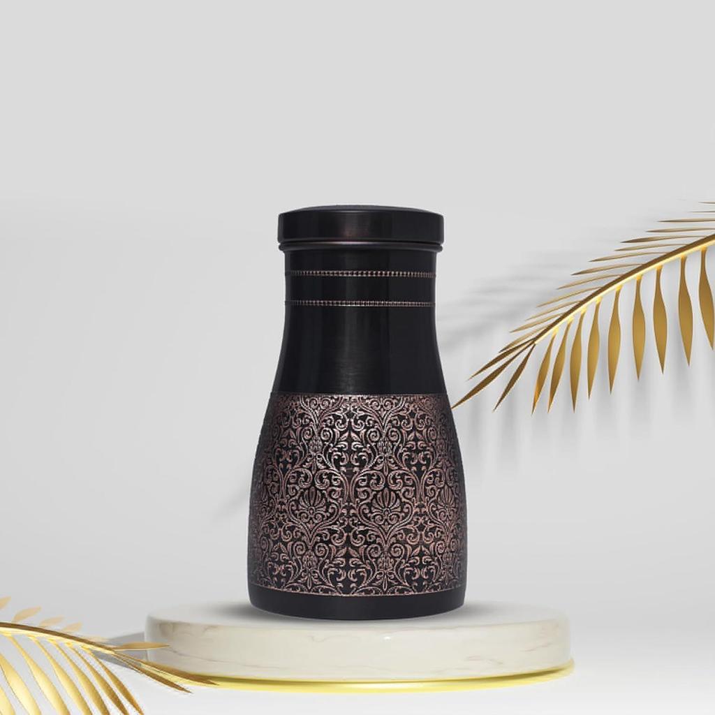 Бутылка/банка для аюрведической воды из меди премиум-класса со встроенным стеклом, черная античная глянцевая отделка, подходит для дома, столовой и комнаты. - 1000 мл