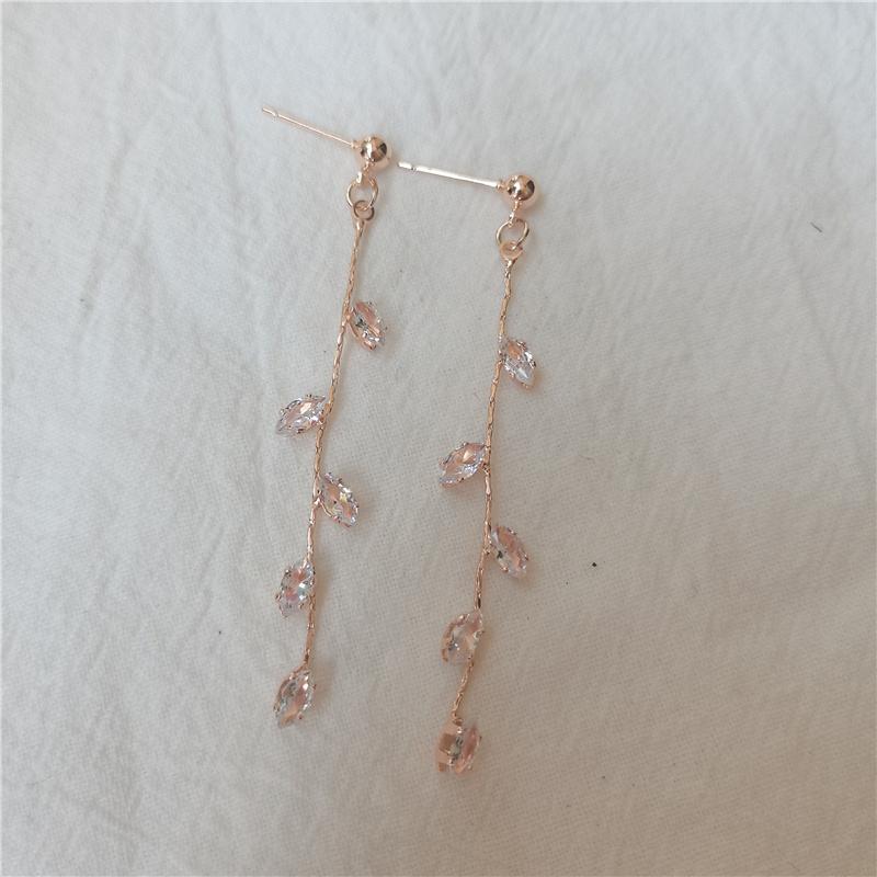 Long  Plated Crystal Leaf Tassel Drop Earrings For Women Exquisite Luxury Wedding Fashion Jewelry Gift