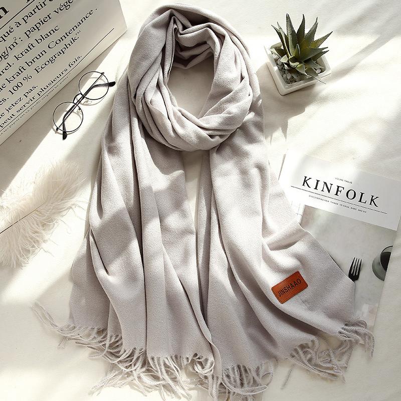 Four Seasons Available 2025 Новый теплый однотонный шарф Длинный, универсальный, утолщенный двухсторонний платок, искусственный кашемировый шарф для женщин