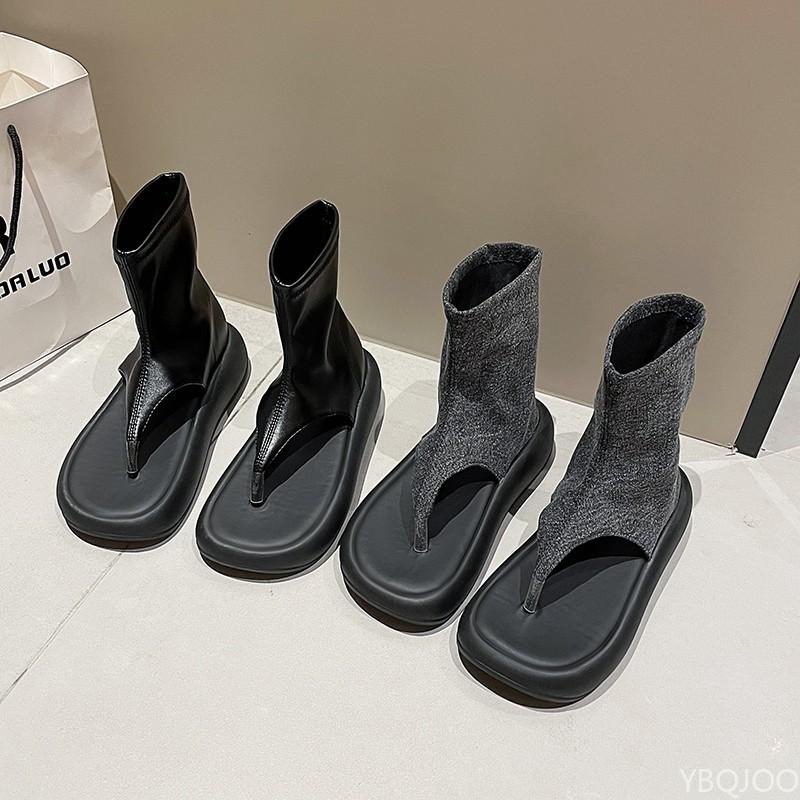 Fashion Summer Mid Heel Solid Color Novel High-quality Women's Sandals New Fashionable Versatile Flat Bottomed Clip On Flat Shoes