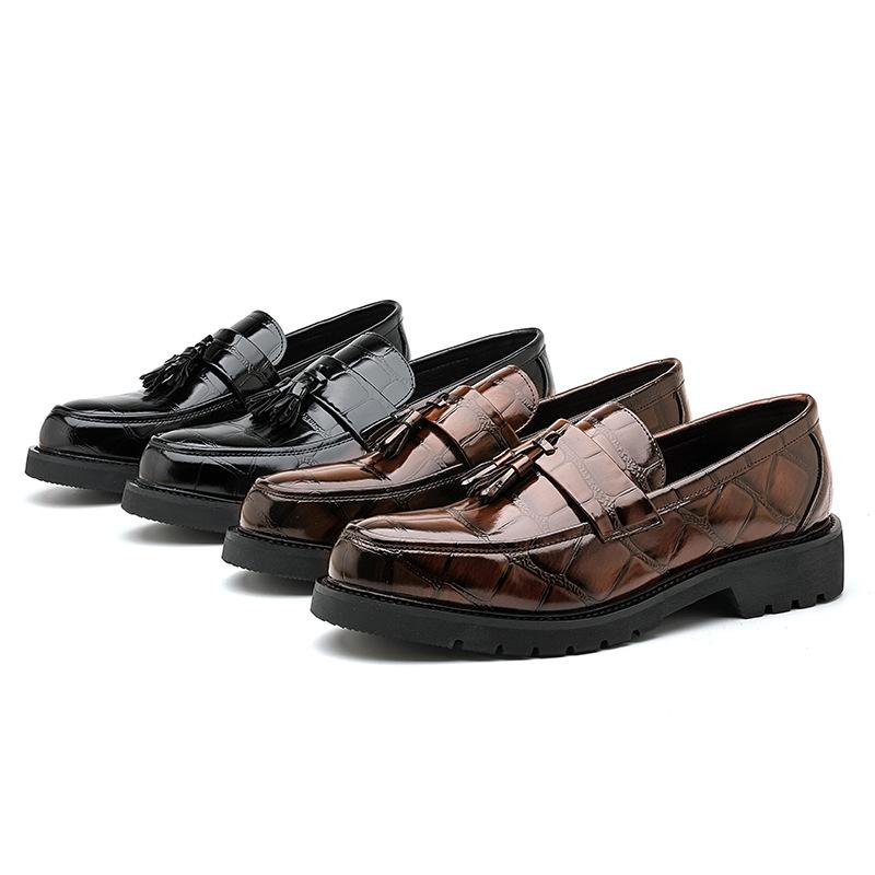 Кисточки Толстая подошва Кожаные туфли для мужчин Британский стиль Формальные туфли Увеличивающие рост Мужские туфли Большая голова Круглый носок Повседневные кожаные туфли