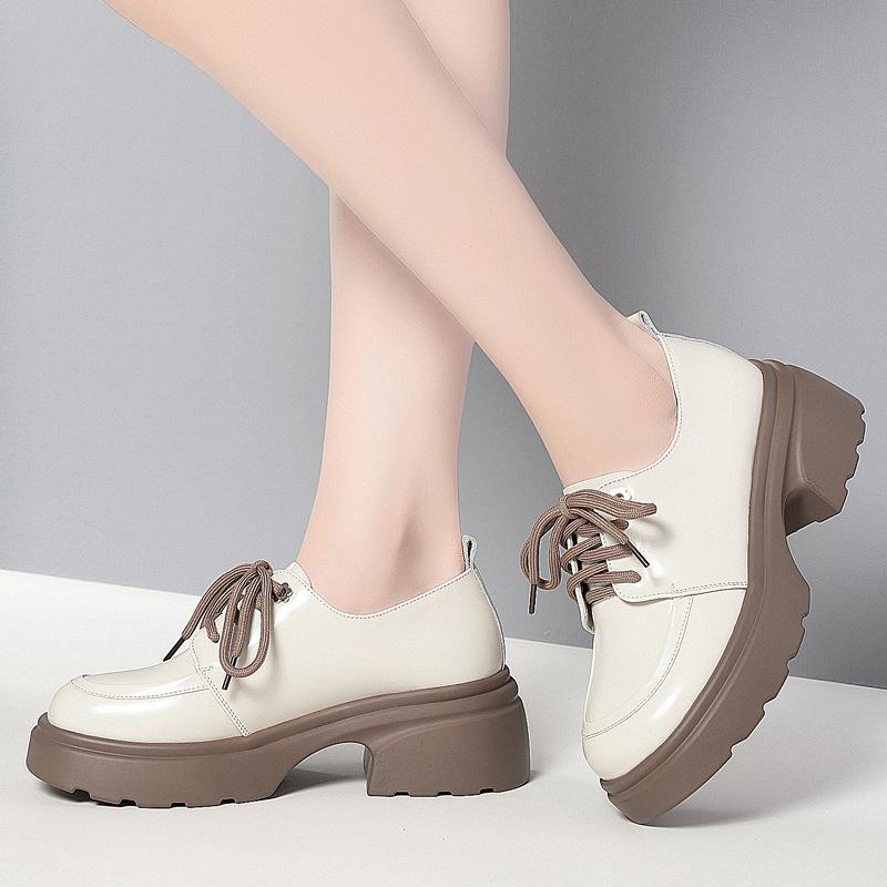 Женские Весна Новая Мода Черные Мягкая Подошва Платформа Балетки Туфли Лоферы На Шнуровке Туфли-Лодочки Повседневные Мягкая Кожа Оксфорды