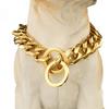 Heavy Duty 19mm Stainless Steel Dog Choke Chain Collar Pet Necklace Sliver 18K Gold Dog Cuban Link for Pit Bull Mastiff Bulldog