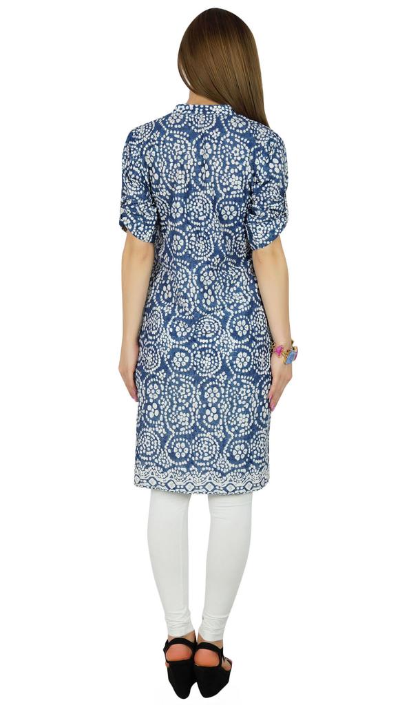 Bimba Женская синяя хлопковая туника Ethinc Summer Kurta Kurti Повседневная дневная блузка