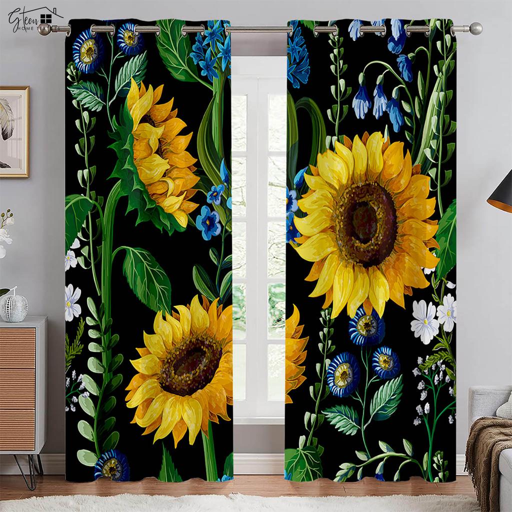 Шторы с цветочным принтом подсолнухов, декор окон в пасторальном стиле, подходящие для гостиной, спальни, балконных штор