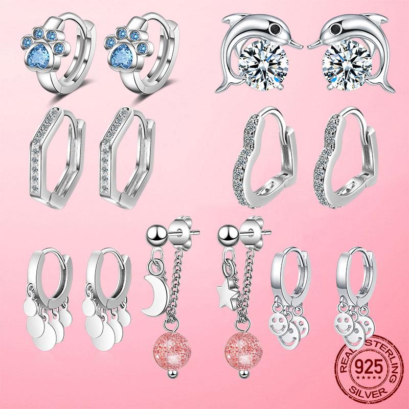 Серьги-кольца из стерлингового серебра 925 пробы, серебряные серьги-кольца с геометрией дельфина для женщин, модные женские ювелирные изделия, подарок