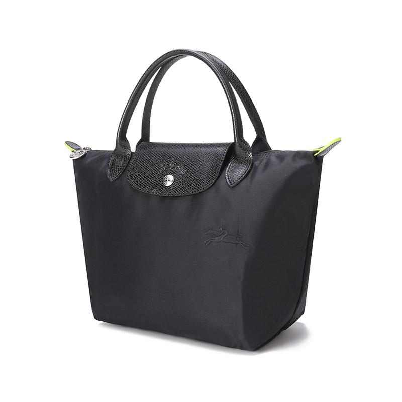 Longchamp Le Pliage Green 23 Сумка-тоут 'Пельмень' с короткими ручками, на молнии, из переработанного холста, Маленькая женская сумка-тоут, Черная 1621919001