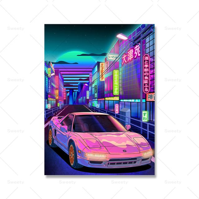 Неоновый панк гоночная игра Stree Wall Art Poster крутая картина с автомобилем детская комната для мальчиков украшение холст печать изображение