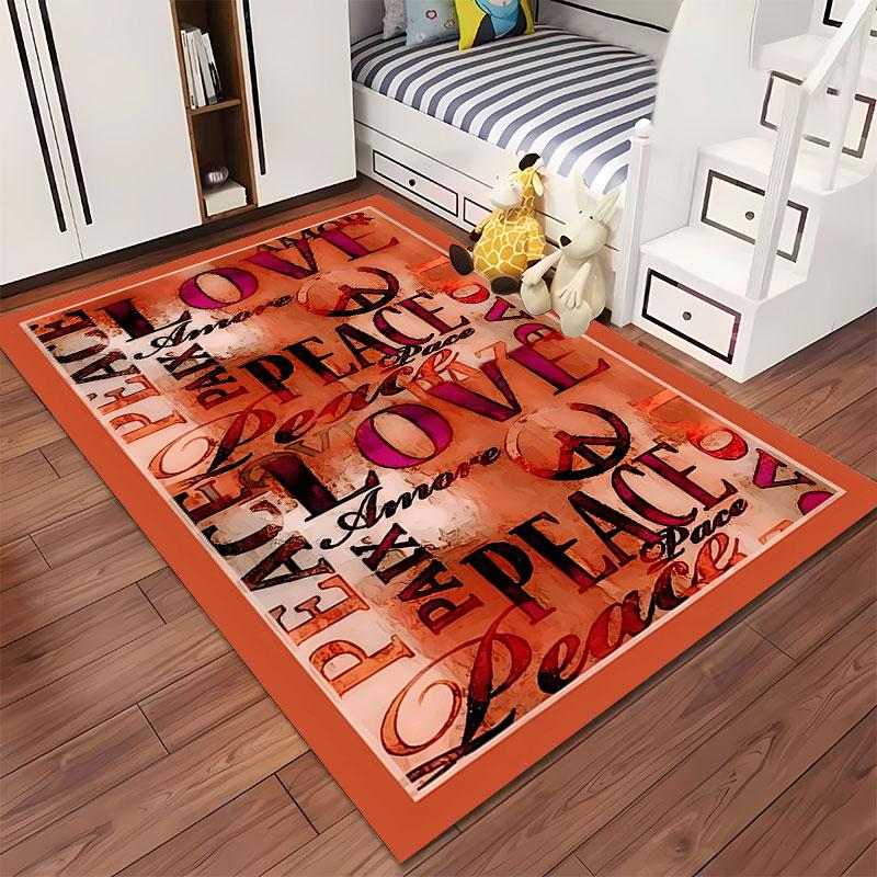 Love & Peace Typography Carpet suitable as a non-slip mat for the living room or bedroom sofa