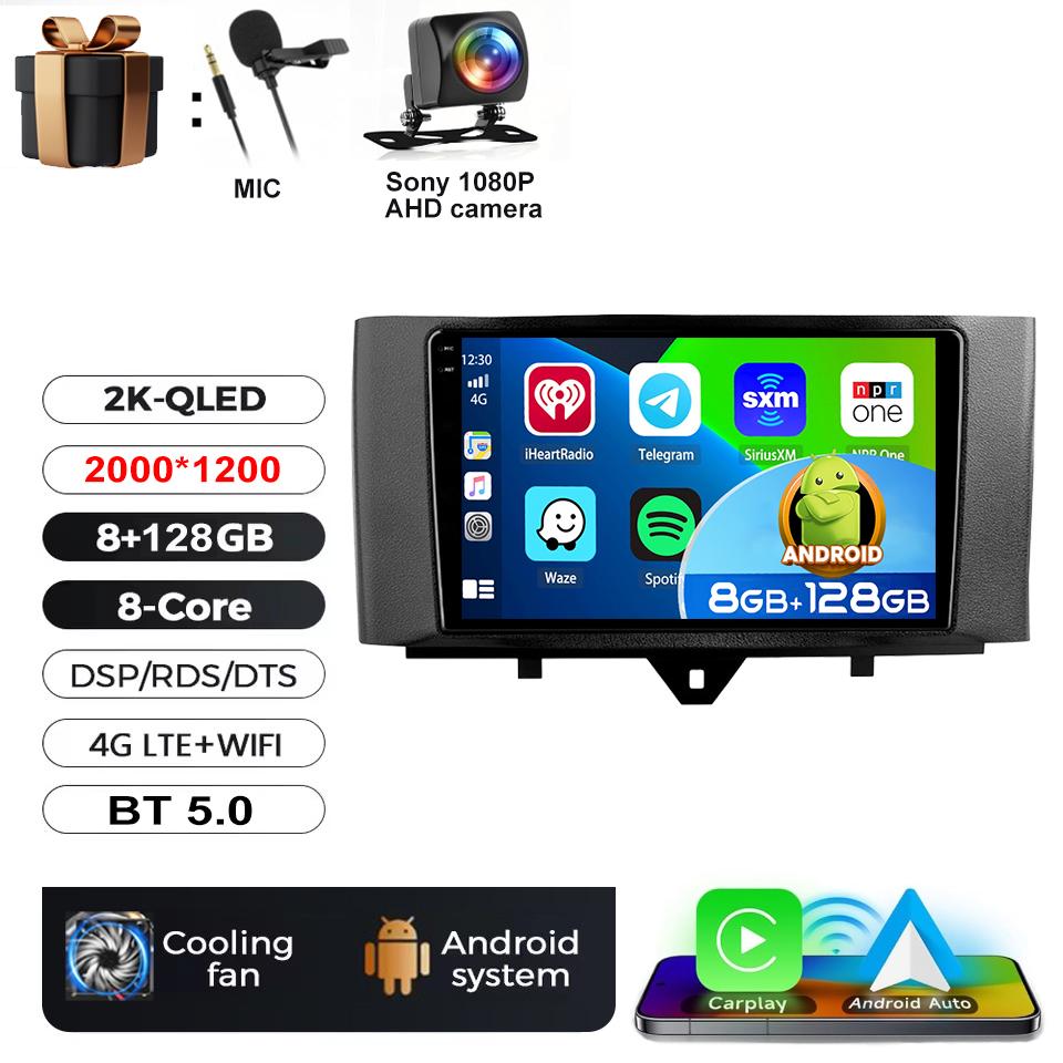 Android 16 Video Player For Mercedes Benz Smart Fortwo 451 2010-2015 Multimedia Car Radio Carplay Qualcomm RDS Stereo 5G WIFI BT