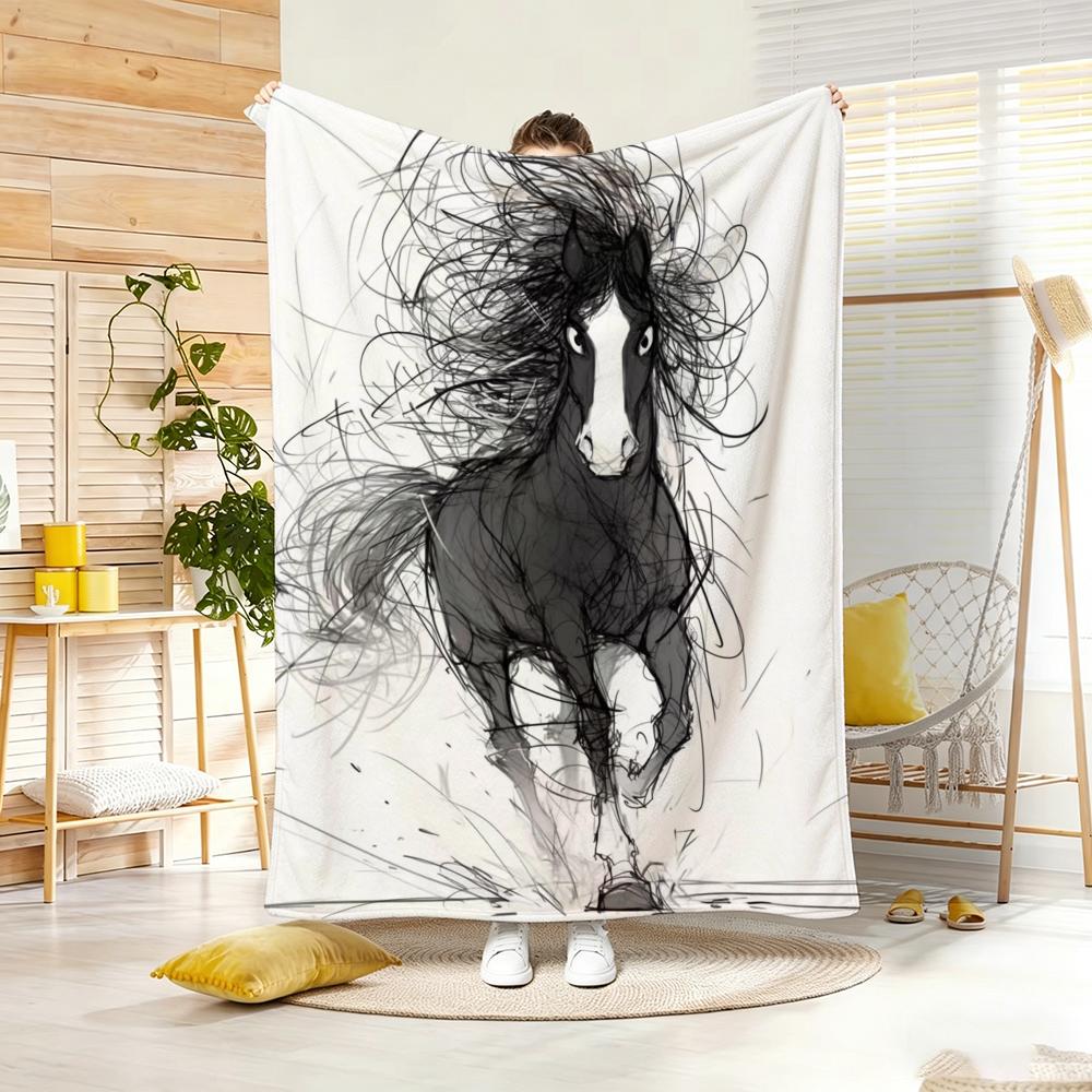 Drawings Dark Horse Throw Lightweight g Flannel Blanket Soft Skinfriendly for Summer Cooling