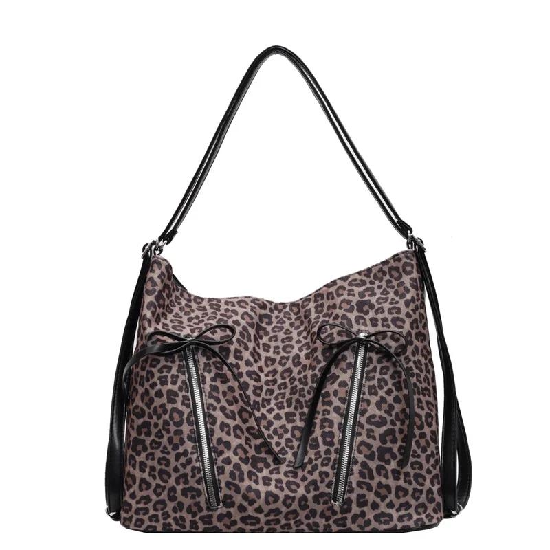 PU Zipper Shoulder Bag Soft Large Capacity Trendy Crossbody Bag Pendular Designer Bag Leopard Print New