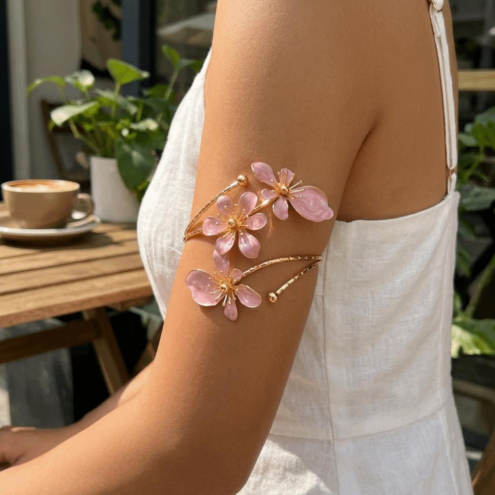 Enamel Glaze Open Arm Bangle Retro Floral Armband Fashion Accessories Flower Bracelet Party
