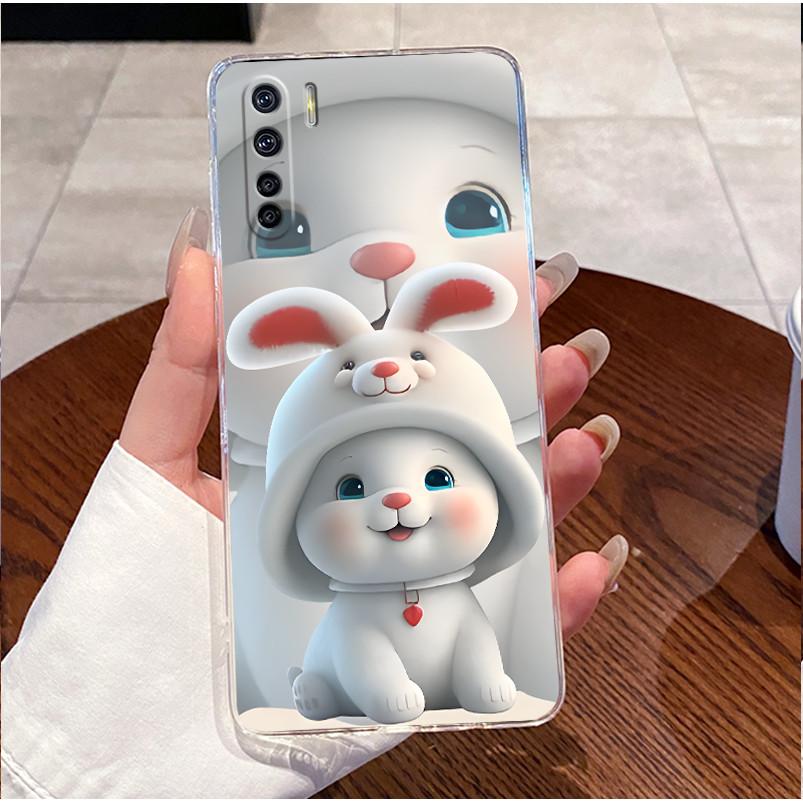 Чехол для OPPO Reno 3 4G / OPPO A91 / OPPO F15, прозрачный, роскошный, милый, с кроликом, смешной, из мягкого силикона TPU, задняя крышка