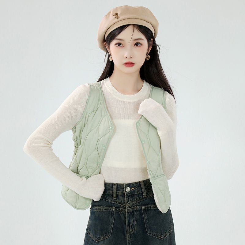 Winter new velvet warm vest slim and thin vest large size versatile V-neck vest sleeveless liner