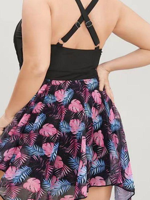 2024 Новые летние купальники для полных женщин, женский купальник больших размеров, эластичный тонкий цветочный купальник из полиэстера, сексуальное пляжное платье с высокой талией, открытой спиной, платье для плавания без рукавов