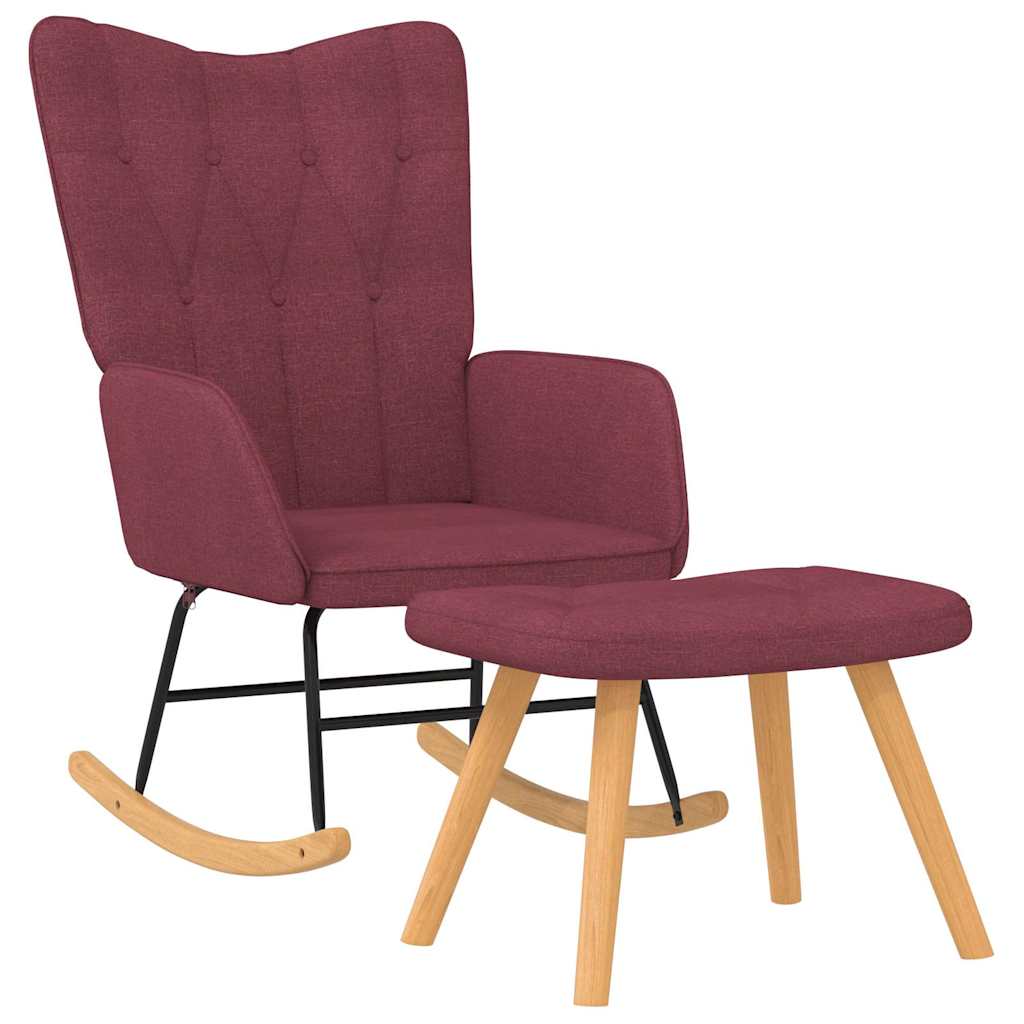 Rocking Chair with Ottoman Fabric Burgundy
