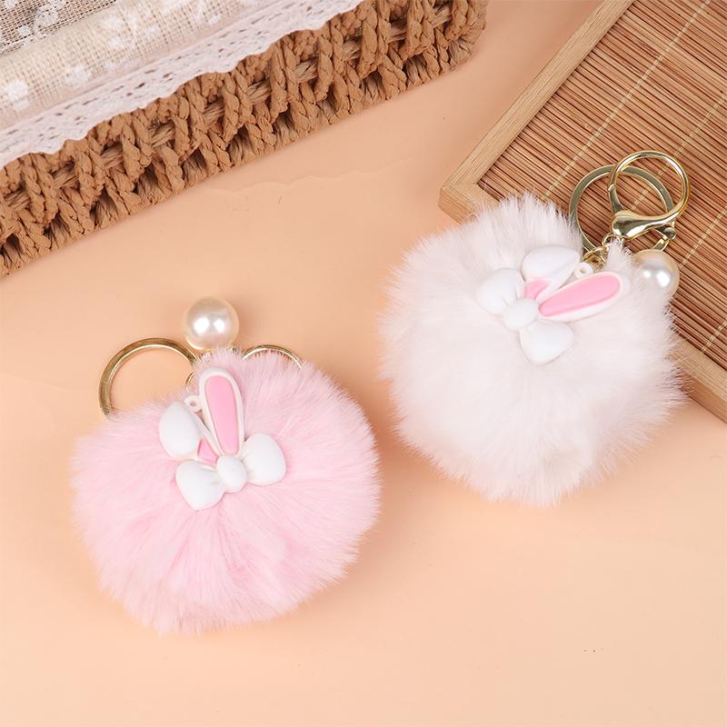 Брелок для ключей с мультяшным мехом кролика, мягкий, милый, пушистый кролик, куклы, сумка, подвески, животное, автомобиль, брелок, сумка, украшения