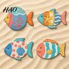 Coastal Wall Art Decor 4PCS Aspen Wood Fish Decor, Colorful Hanging Children Room Nautical Art, Beach Theme Decorative Plaques for Bathroom Living
