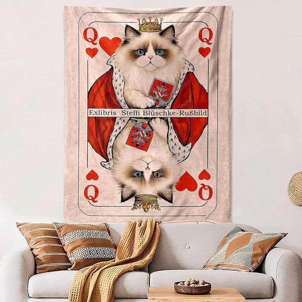 "Royal Cat Queen Playing Card Design" Patterned tapestry home decor, suitable for bedroom and living room, gift