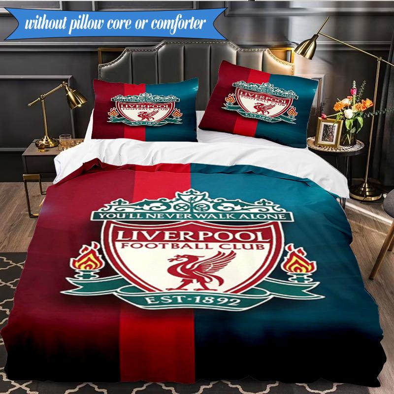 Liverpool Football Club 3pcs Bedding,Including 1pc Duvet Cover And 2pcs Pillowcases Perfect for Christmas,Ideal for Bedroom, Dormitory
