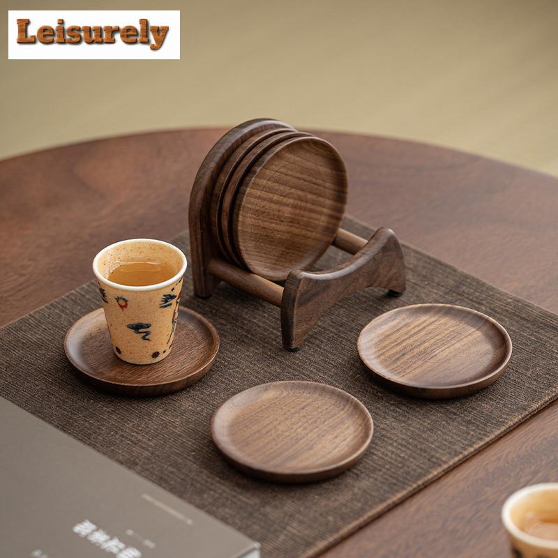 Набор из 6 деревянных подставок под тарелки из черного ореха, круглые подставки под стол, теплоизоляционная подкладка, держатель для подставки под тарелки