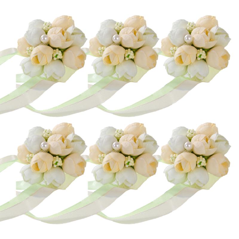 6 шт. Цветок на запястье, цветок для руки, свадебные принадлежности, аксессуары для невесты, подружки невесты, выпускной вечер