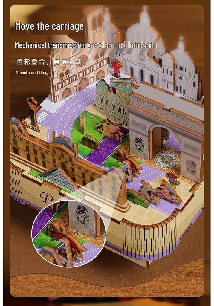 3D Wooden Paris Music Box Puzzle – Romantic Ornament & Decompression Toy