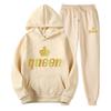 Men Women Couples Hooded Sweatshirt Set Loose Long Sleeve Fleece Sportswear Pants Casual Winter Outfit